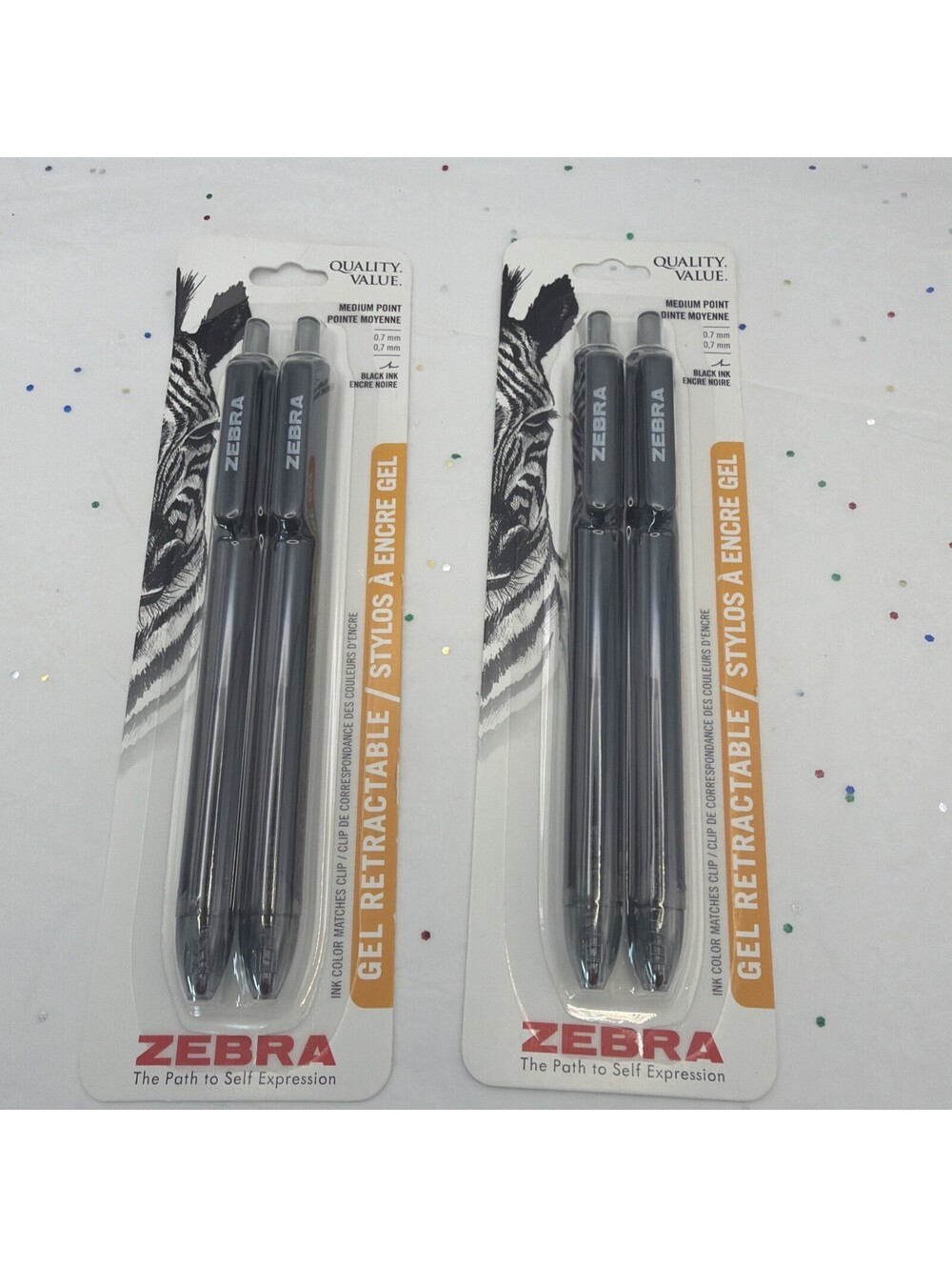 Zebra Retractable Gel Pens 0.7mm Medium Point - Lot of 2 Packs (4 Pens Total)